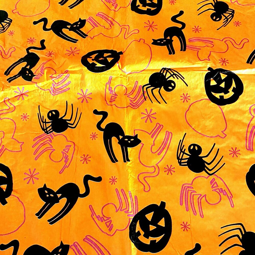 Halloween Vinyl Tablecloth Rectangle 50”x66” Jack O’Lanterns Black Cat Backing